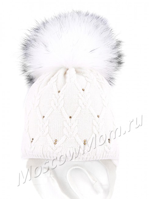 Зимняя шапка Анжелика с помпоном белая