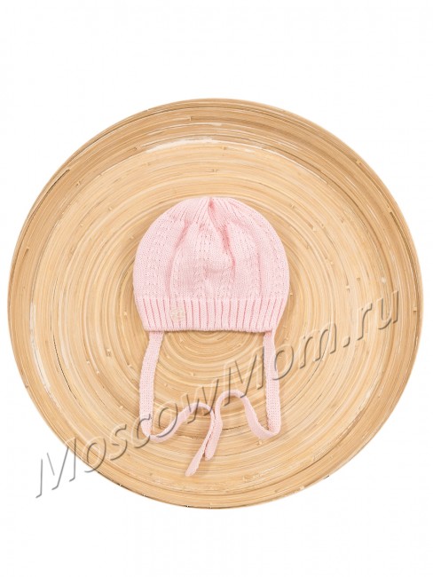 Вязаная из хлопка розовая шапка для новорожденной девочки