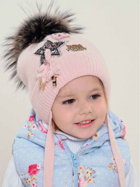 Зимняя шапка с помпоном Mialt Фейерверк, цвет розовый