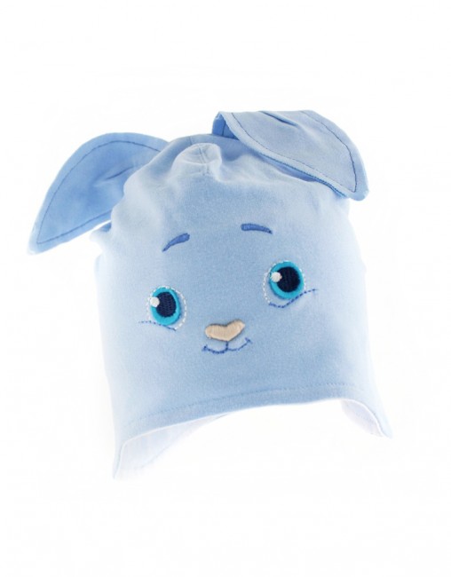 Голубая шапочка для новорожденного с кроличьими ушками