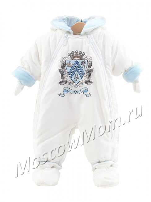 Белый комбинезон Пилгуни Herby с голубой вышивкой и велюровыми вставками