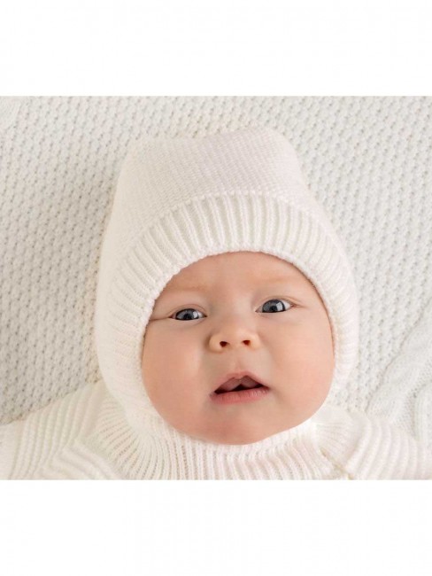 Зимняя шапка-капор для новорожденных Кнопочка