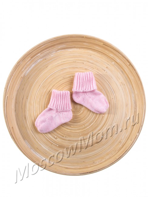 Розовые вязаные носки Журавлик для новорожденной девочки