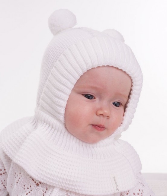 Зимняя шапка-капор для новорожденных Акварелька белая