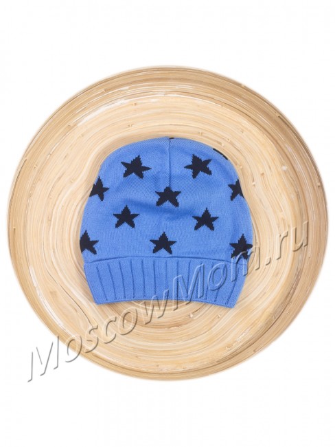 Синяя шапочка с отворотом Барбарас с узором из темно-синих звезд