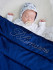 Конверт-одеяло на выписку "Блюмарим" (темно-синий с молочным кружевом, стразами и бантом)