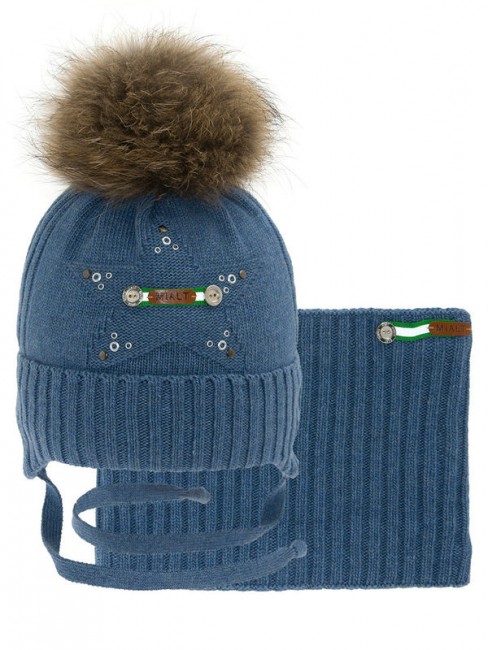 Комплект шапка с помпоном и шарф-снуд Прогресс, джинс