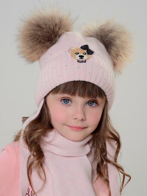 Комплект: шапка с помпонами и шарф Боня Миалт розовый