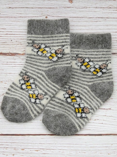 Теплые детские носки Пчелки серые