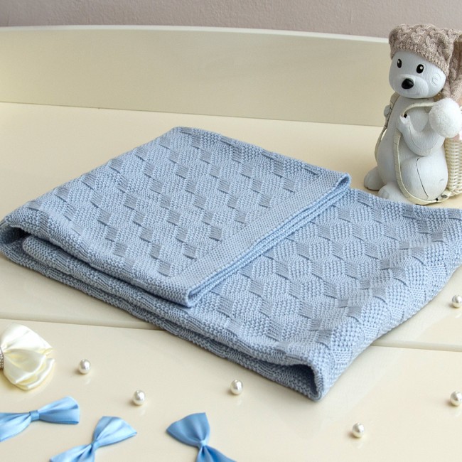 Голубой вязаный плед Indigo 90x120 с подкладкой