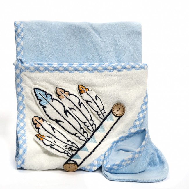 Детское полотенце для купания с рукавицей, голубой
