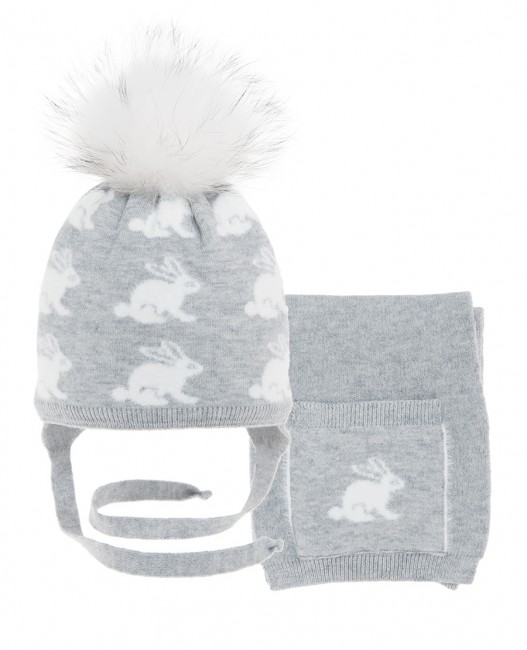 Зимняя шапка детская с шарфом Миалт Лулу, серый
