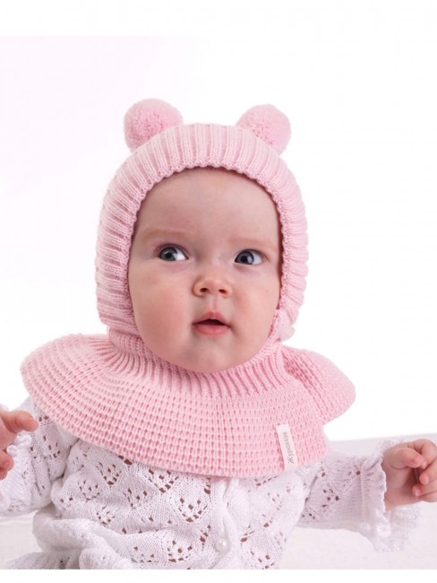 Зимняя шапка капор для новорожденных Акварелька, цвет розовый