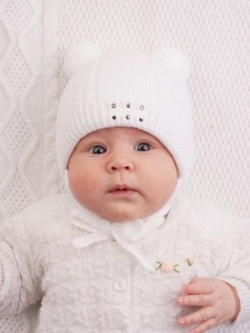 Белая зимняя шапка Журавлик для новорожденных