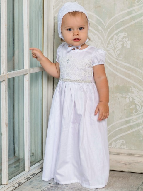 Платье на крещение новорожденной девочки с шапочкой