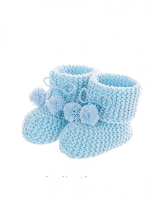 Вязаные пинетки с помпонами для новорожденных Buonumare голубые