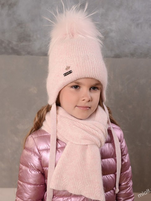 Зимняя шапка с шарфом Mialt Сахаринка, розовый