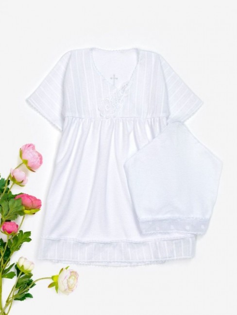 Крестильный набор: платье и косынка с кружевом, белый