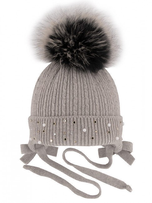 Зимняя шапка с помпоном Алина, цвет бежевый